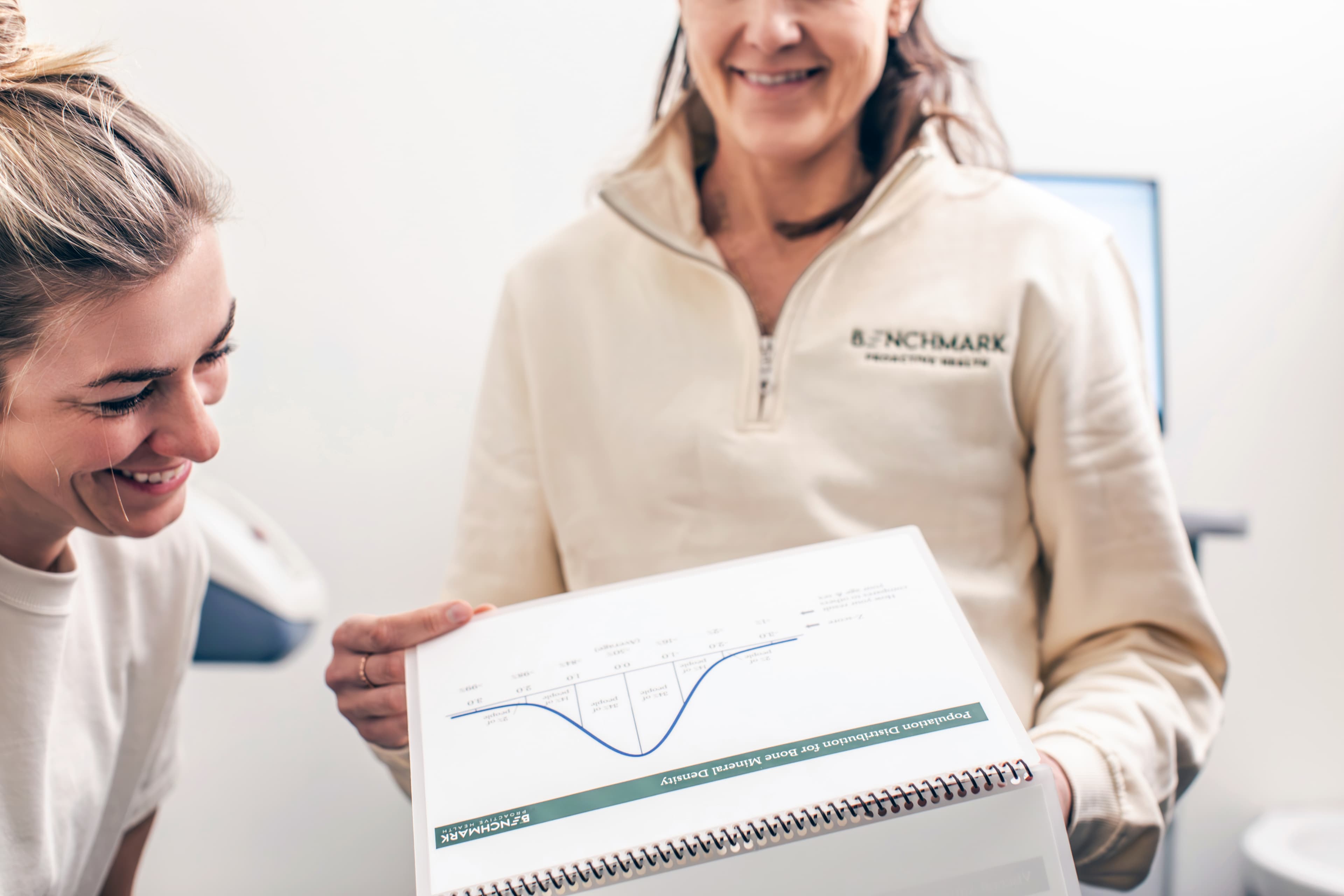 Benchmark clinician reviewing functional testing results with a client