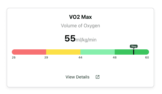 VO2 max result scale in the Benchmark dashboard