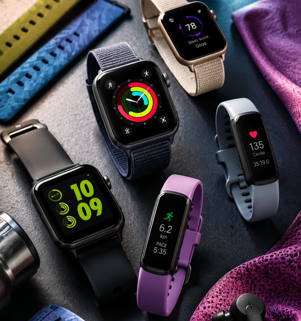 Smartwatches showing wearable health tracking data
