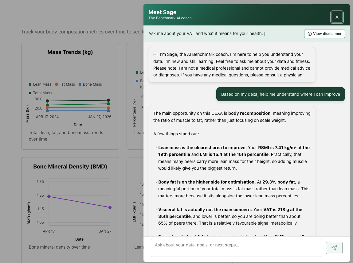 Sage AI explaining Benchmark health results